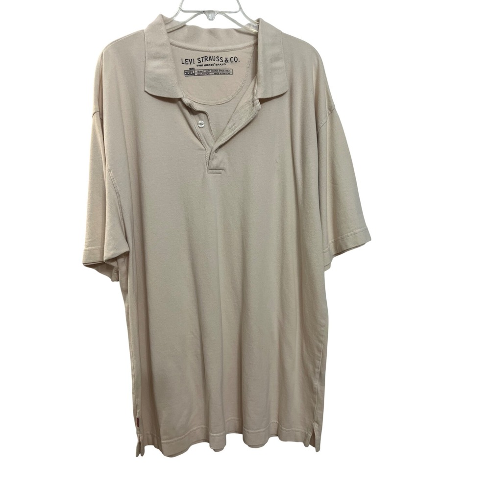 Levi Strauss Co‎ Two Horse Brand Mens XXL Beige Cotton Short Sleeve Polo Shirt